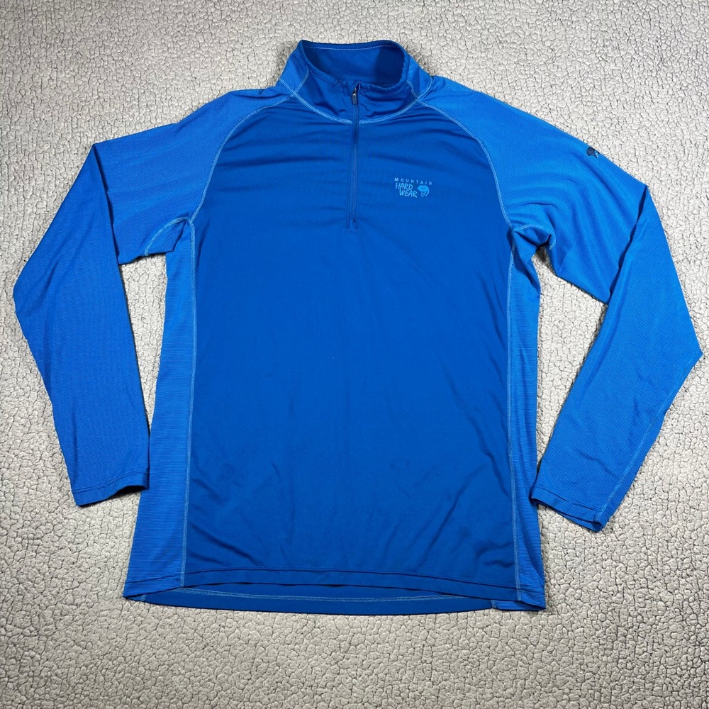 Mountain Hardwear Pullover Mens L 1/4 Zip WICK.Q Hiking Blue Gorpcore